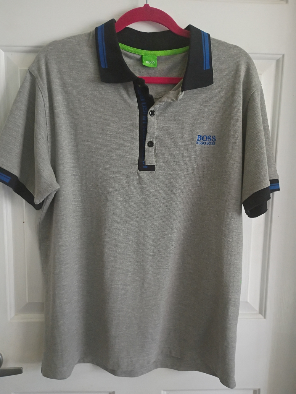 Hugo Boss Men’s Grey Polo with Black & Blue Trim